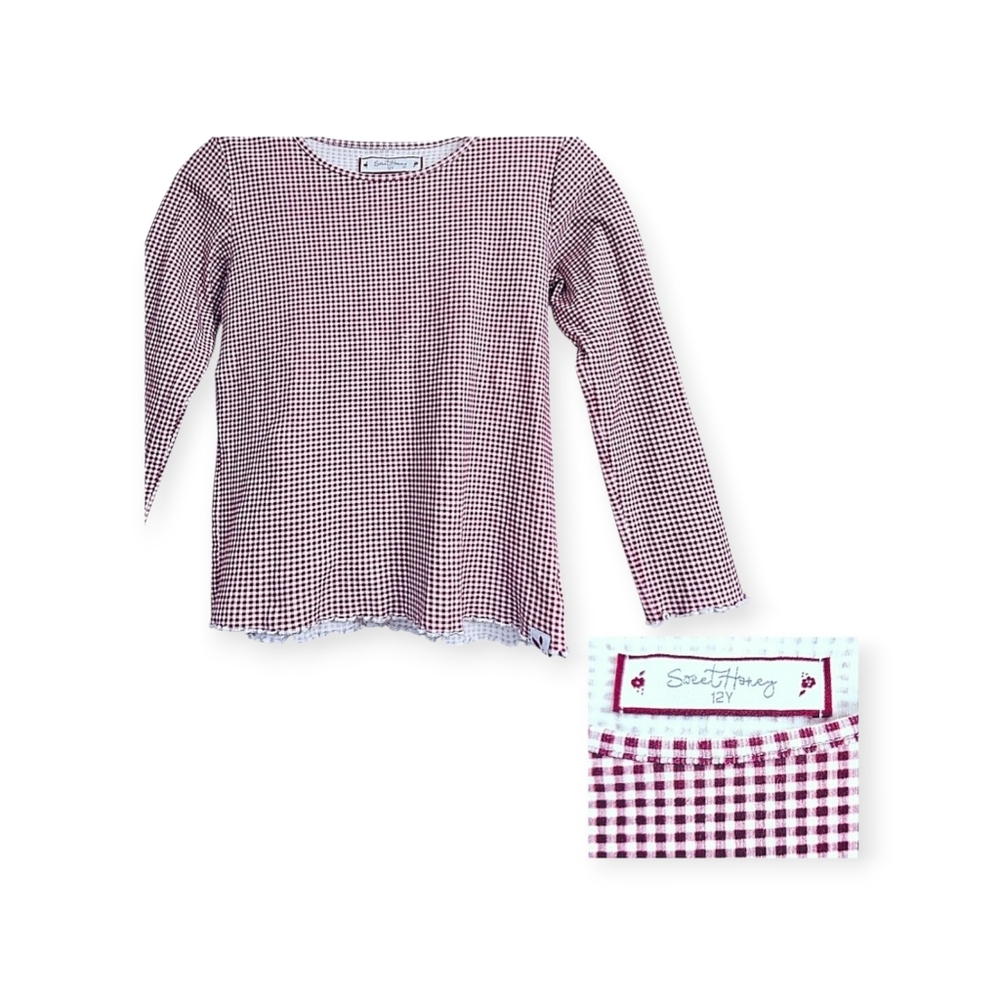 SweetHoney Red & White Gingham Scalloped Trim Long Sleeve Top 12Y